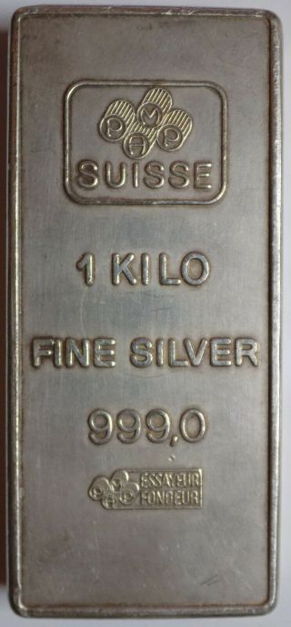 Pamp Suisse 1 Kilo.  999 Fine Silver Bar Older Style