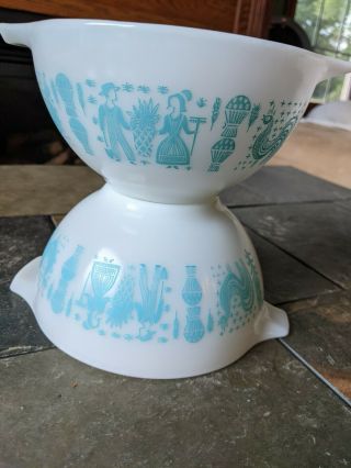 Vintage Pyrex Turquoise Amish Butterprint Nesting Mixing Bowls/set Of 2/ 441