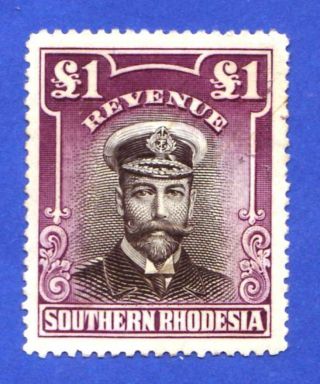 Southern Rhodesia - 1924 - Kgv £1 (one Pound) " Admiral " Revenue - Hinged