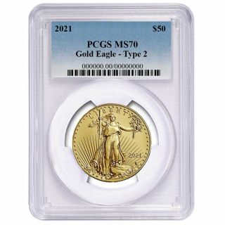2021 $50 Type 2 American Gold Eagle 1 Oz Pcgs Ms70 Blue Label