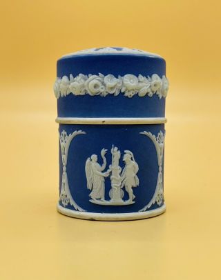 Rare Antique Wedgwood Cobalt Blue Jasperware Miniature Lidded Jar