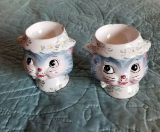 Vintage Lefton Miss Priss Kitty Pair Egg Cups Made In Japan 1510