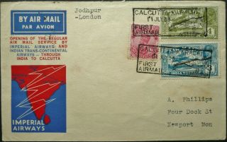 India 11 Jul Imperial Airways First Flight Cover From Jodhpur To London,  England
