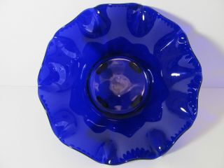 Vintage Cobalt Blue Large Footed Center Bowl With Ruffled Edge 12 " Wide 4.  5 " Tall