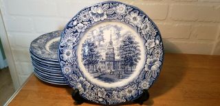 Set Of 12 Vintage Staffordshire Ironstone Liberty Blue 9 - 3/4 Inch Dinner Plate