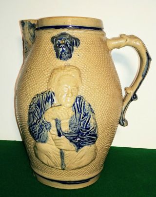 Whites Pottery Utica N.  Y.  19th Century Salt Glazed Stoneware Pitcher Jug