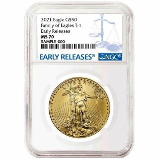 2021 $50 Type 1 American Gold Eagle 1 Oz.  Ngc Ms70 Blue Er Label