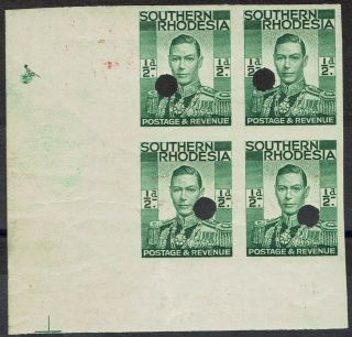 Southern Rhodesia 1937 Kgvi 1/2d Imperf Proof Block Mnh