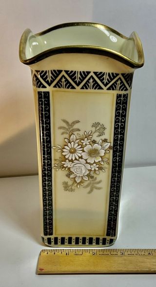 Antique Noritake Hand Painted Vase With Heavy Gold Detail And Flowers