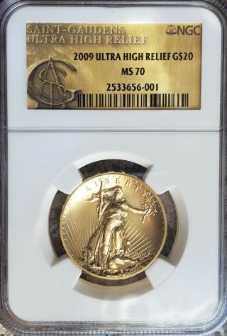 2009 Ngc Ms70 Mmix Ultra High Relief Uhr Gold Double Eagle $20.  9999 Fine 24 Ct