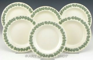 Wedgwood Embossed Queensware Celadon On Cream 6 " Bread & Butter Plates Set 6