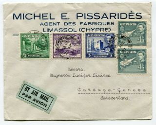 Cyprus Multifranked Airmail Cover Limassol To Carouge - Geneva Ch 28.  4.  1947