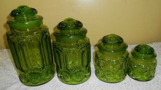 Vintage L.  E.  Smith Moon And Stars Avocado Green Canister Set