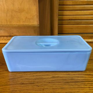 Vintage Jeannette Delphite Blue Glass Rectangular Refrigerator Leftover Dish Jar