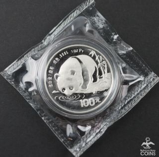 1987 China 100 Yuan Panda 1 Oz Platinum.  9995 Bu Coin W/coa & Box