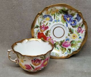 Vintage Hammersley Queen Anne Tea Cup And Saucer Heavy Gold.