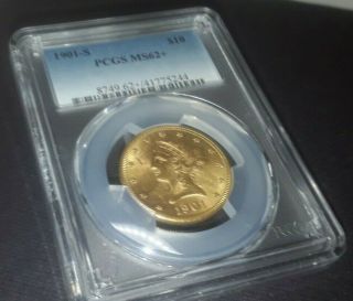 1901 - S $10 Liberty Head Gold Coin - Pcgs Ms62,