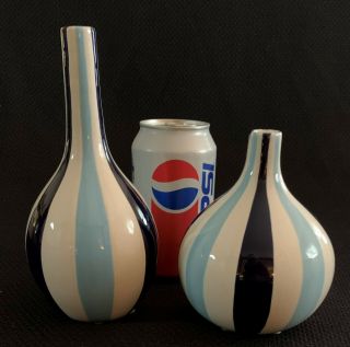 Jonathan Adler Happy Home Blue Stripes 2 Vases 5 1/4 " & 7 1/4 "