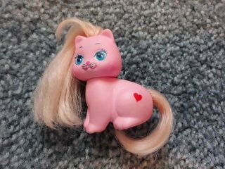 Vintage Mattel 1989 Little Pretty Kitty Pink Cat Straight Hair,  Red Heart Mark