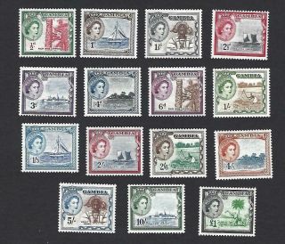 Gambia 1953 Queen Elizabeth Ii,  Set Of 15 Pictorials To £1.  Sg.  171 - 185 £132,  Mnh