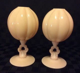 Vintage Cambridge Crown Tuscan Shell Pink Keyhole Stemmed Ivy Ball Vases