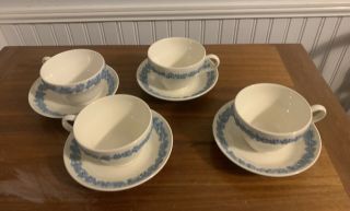 Wedgewood Queensware Lavender On Cream Teacup And Saucer Set Of 4