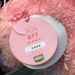 KAWS BFF Pink Plush Figure Limited Edition 888 holographic sticker 3