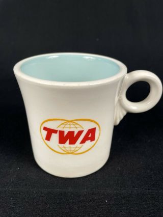 ••rare•• Twa Vintage Fiesta Ware Hlc Coffee Mug / Cup Usa Airline Blue & White