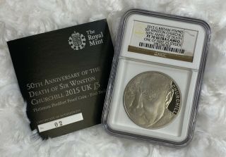 2015 Great Britain Platinum ₤5 Pound Sir W.  Churchill 50th Anniv.  Coin Ngc Pf70