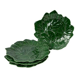 Vintage Majolica Leaf Plates Made In Italy With Dark Green Grape Leaf Design,  Se