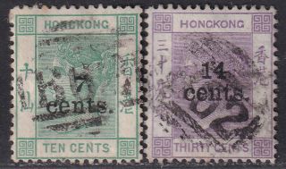 Hong Kong Stamp 1891 6th Surcharged With Values 7c & 14c Fine Set Of 2