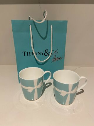 Tiffany & Co Set Of 2 Blue Ribbon Japan Porcelain Mugs