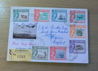 B1823 Qeii Pre Decimal North Borneo Fdc 1961 X 11 Stamps,  Reg Label