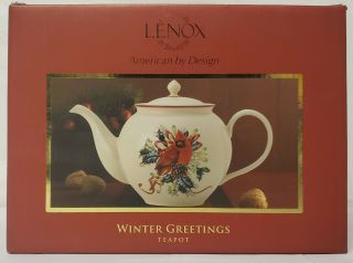 Lenox Winter Greetings 40 Ounce Cardinal Holiday Red & White Teapot
