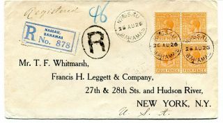 Bahamas 1926 4d.  Block Of 4 Fine Registered Cover Nassau To Ny,  Attractive Item