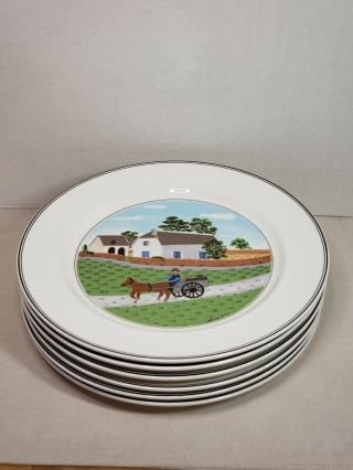 Villeroy & Boch Design Naif Set Of 6 (1 Of Each Design) Dinner Plates 10 5/8 " Gc