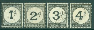 Sg D1 - D4 Northern Rhodesia 1929 Postage Due Set.  1d - 4d.  Very Fine Cat £70