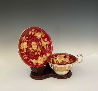 Wedgwood Ruby Tonquin Cup And Saucer Set Gold Floating Flowers