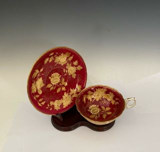 Wedgwood RUBY TONQUIN Cup and Saucer Set Gold Floating Flowers 2