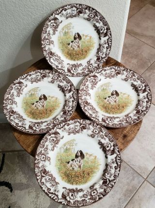 Spode Woodland English Springer Spaniel Hunting Dog Dinner Plates Set Of 4