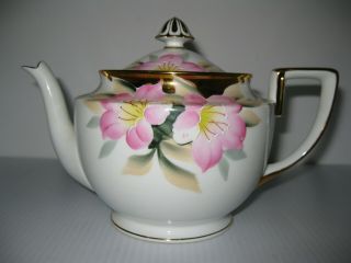 Vintage Noritake Azalea Covered Teapot & Lid With Gold Finial