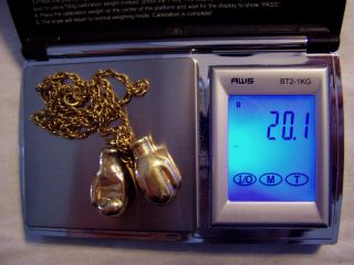 20.  1 Grams Solid 14k Gold Chain & 14k Boxing Gloves Pendant Scrap Or Wear