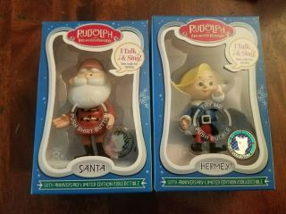Set Of 2 Rudolph The Red Nosed Reindeer Figurines 50th Anniversary Hermey Santa