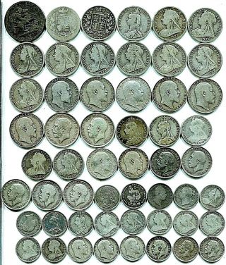 £5 pre 1920 Crown to Shillings: 1819 - 1918,  16.  48 tr oz of silver - all different 2