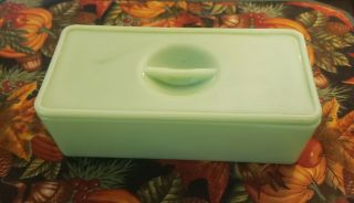 Vintage Fire - King Philbe Jadeite Green Glass Large Refrigerator Dish With Lid