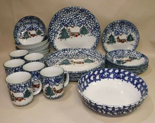 Tienshan Folk Craft Cabin In The Snow Dinnerware 25 Pc Service For Six
