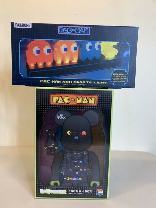 Medicom Be@rbrick Pac - Man 100 400 Bearbrick Figure Set & Pac - Man Ghosts Light