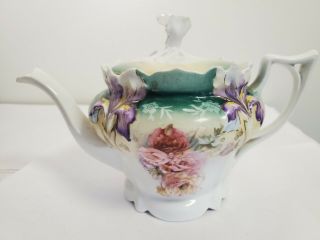 Antique Rs Prussia Teapot Poppies Iris Mold 628
