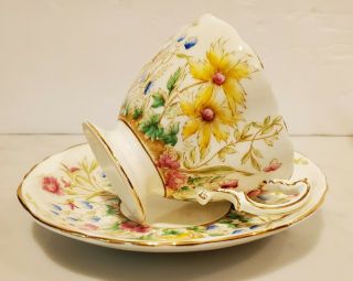 Vintage Hammersley Fine Bone China Gilted Floral Teacup And Saucer Signed 2558 B