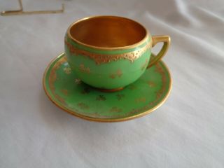Vintage Coalport Green And Gold Demitasse Cup And Saucer